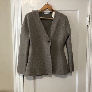 Zara Wool Blend Peplum Knit Blazer M Beige NWT